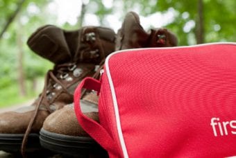 Sneakers and first aid kit